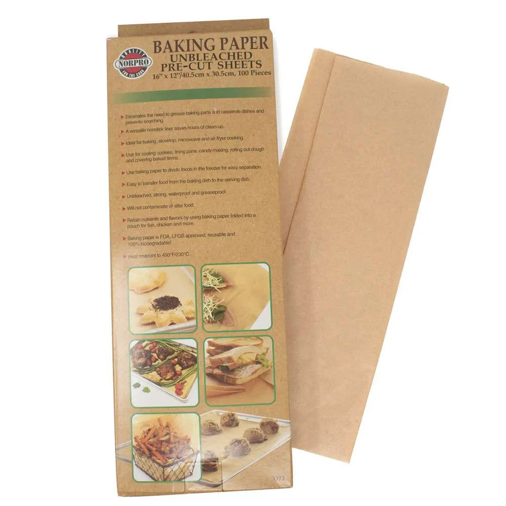 Unbleached Baking Paper, Pre-Cut 16x12, 100 Count