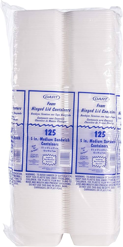 Foam Container 5' Hinged 125ct Sleeve