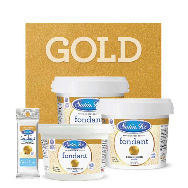 Satin Ice Gold Shimmer Fondant — 4oz, 2lb, 5lb Satin Ice Fondant - Bake Supply Plus