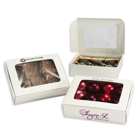 26WW - 4 9/16 x 3 9/16 x 1 1/4 White Candy & Fudge Boxes with Window- 1/4 lb.