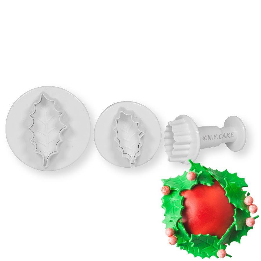 Holly Leaf Plunger Cutter Set - Large NY Cake Fondant Cutter - Bake Supply Plus