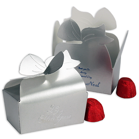 16S - 3 1/2 x 2 x 1 11/16 Silver Foil Bow Top Favor Boxes Large