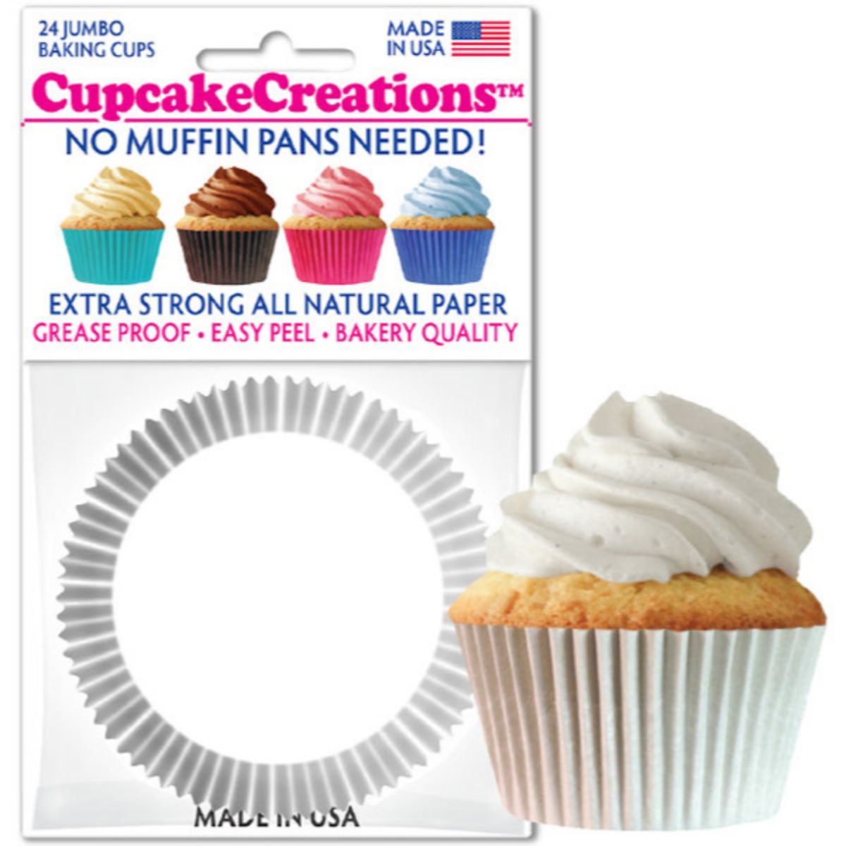 Jumbo White Cupcake Liner, 24 ct. Cupcake Creations Cupcake Liner - Bake Supply Plus
