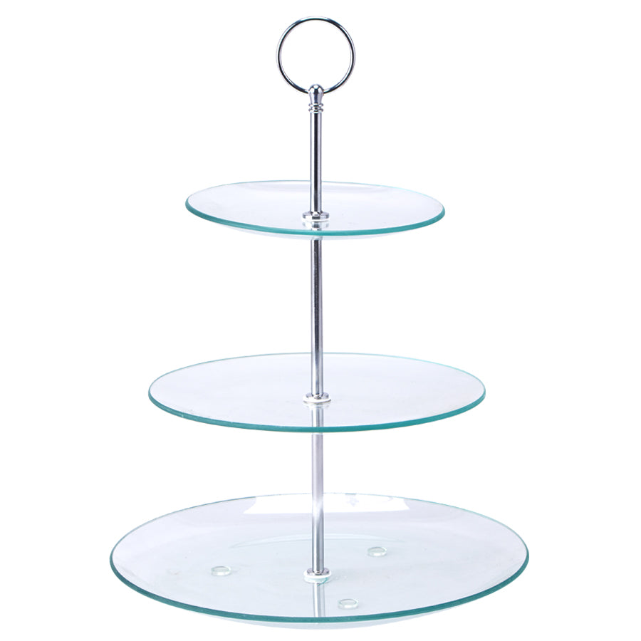 Round Glass Treat Stand 3 Tier 13'