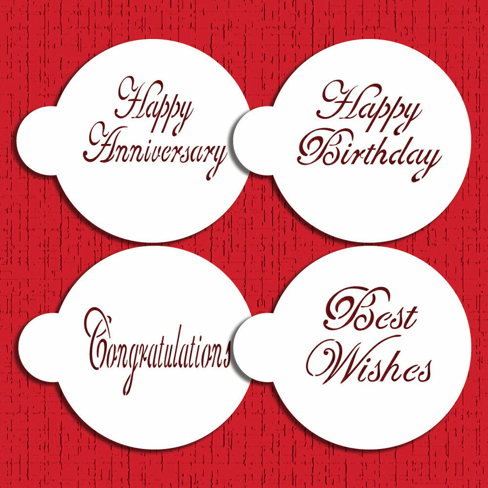Script Celebration Cake Stencil Top Set