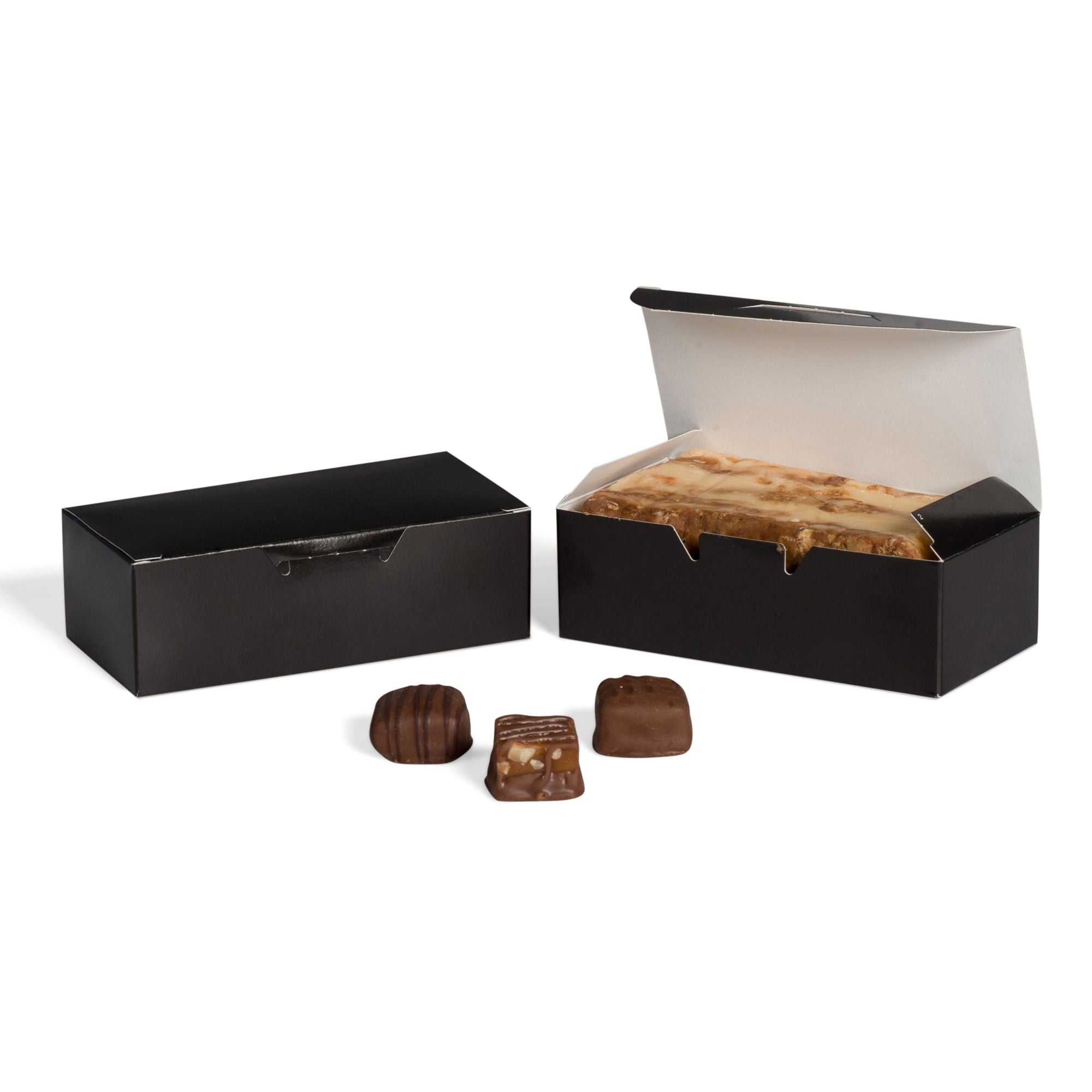 27Blk - 5 1/2 x 2 3/4 x 1 3/4 Black Candy & Fudge Boxes- 1/2 lb.