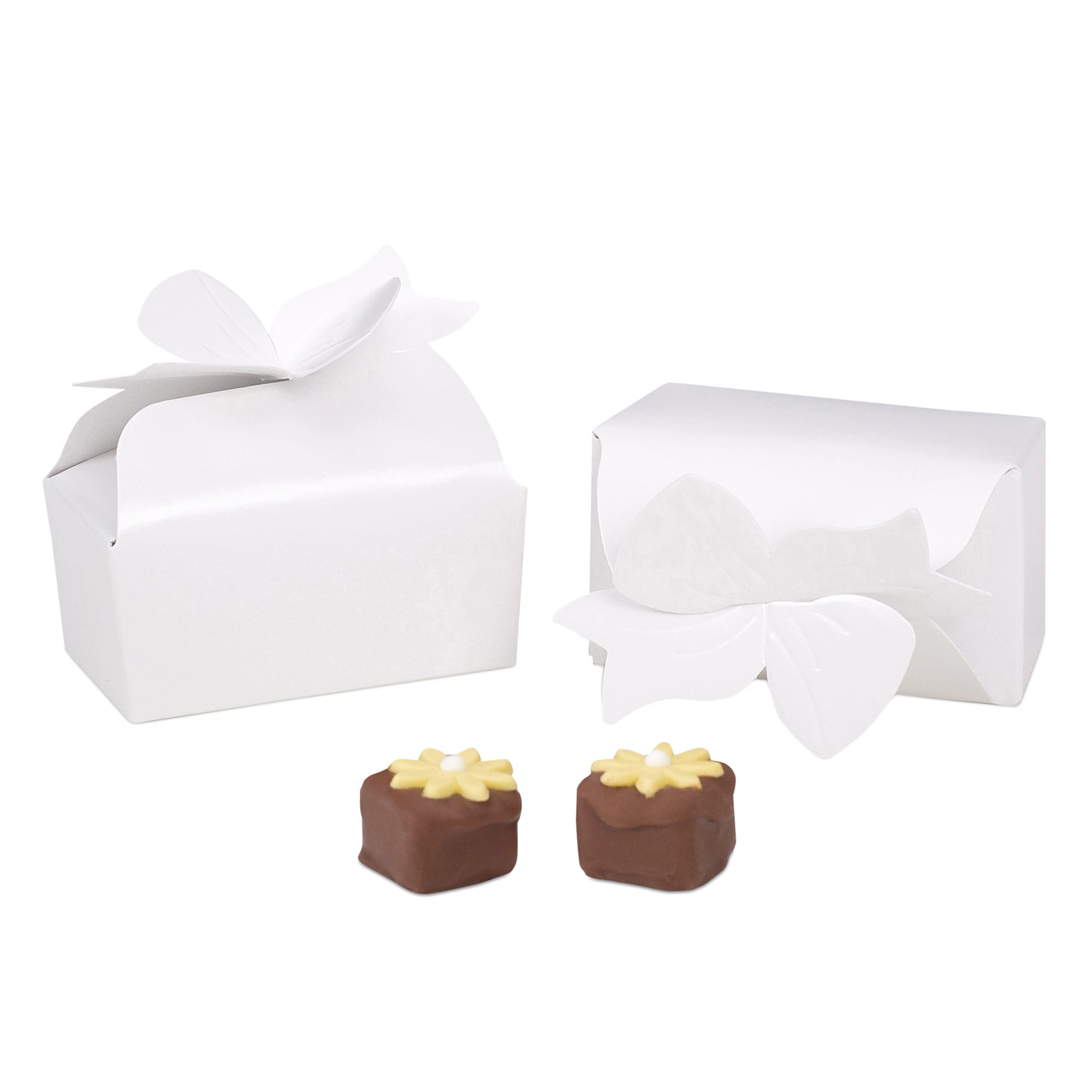 16W - 3 1/2 x 2 x 1 11/16 White Bow Top Favor Boxes Large