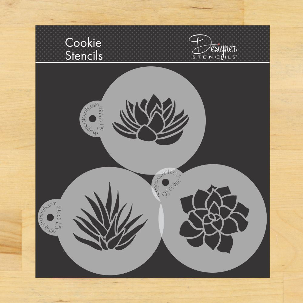 Succulent Plants Round Cookie Stencil Set