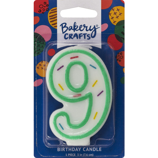 Numeral 9 Green Sprinkle Candle