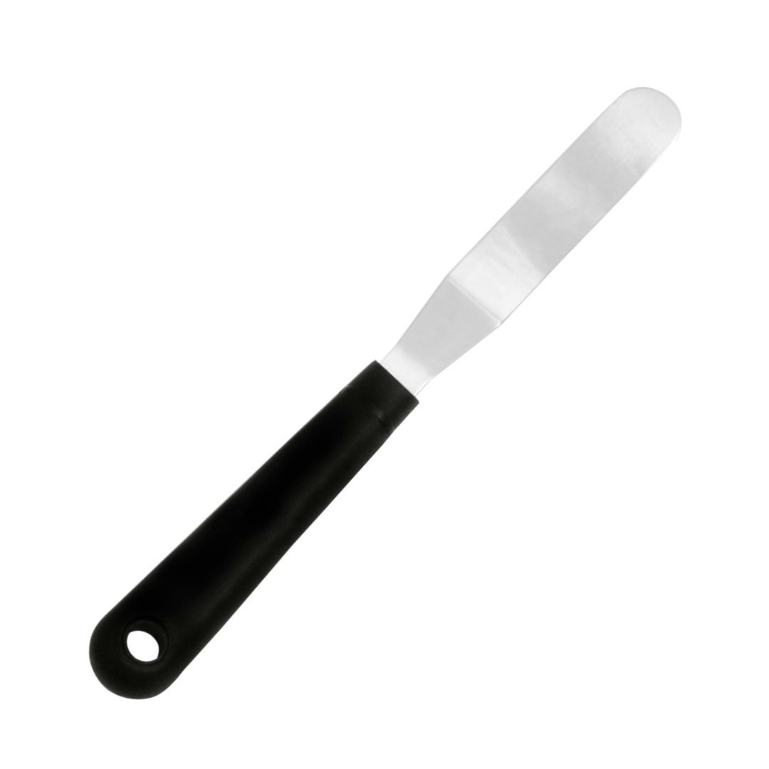 Fat Daddio's offset blade spatula in various sizes, featuring a sturdy handle and flexible blade for precise baking and cooking tasks.