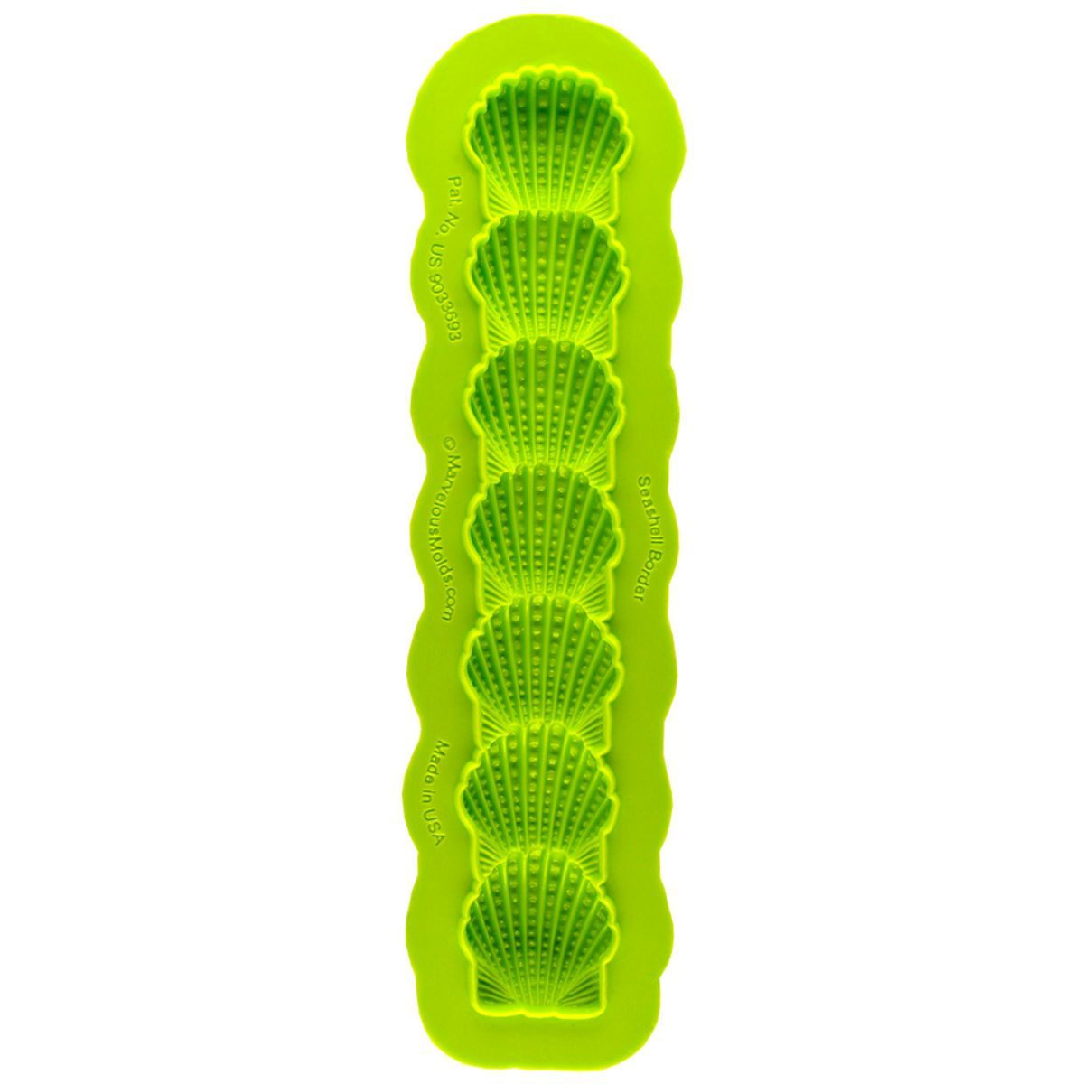 Marvelous Molds silicone seashell border mold with detailed shell patterns for crafting and cake decorating projects.