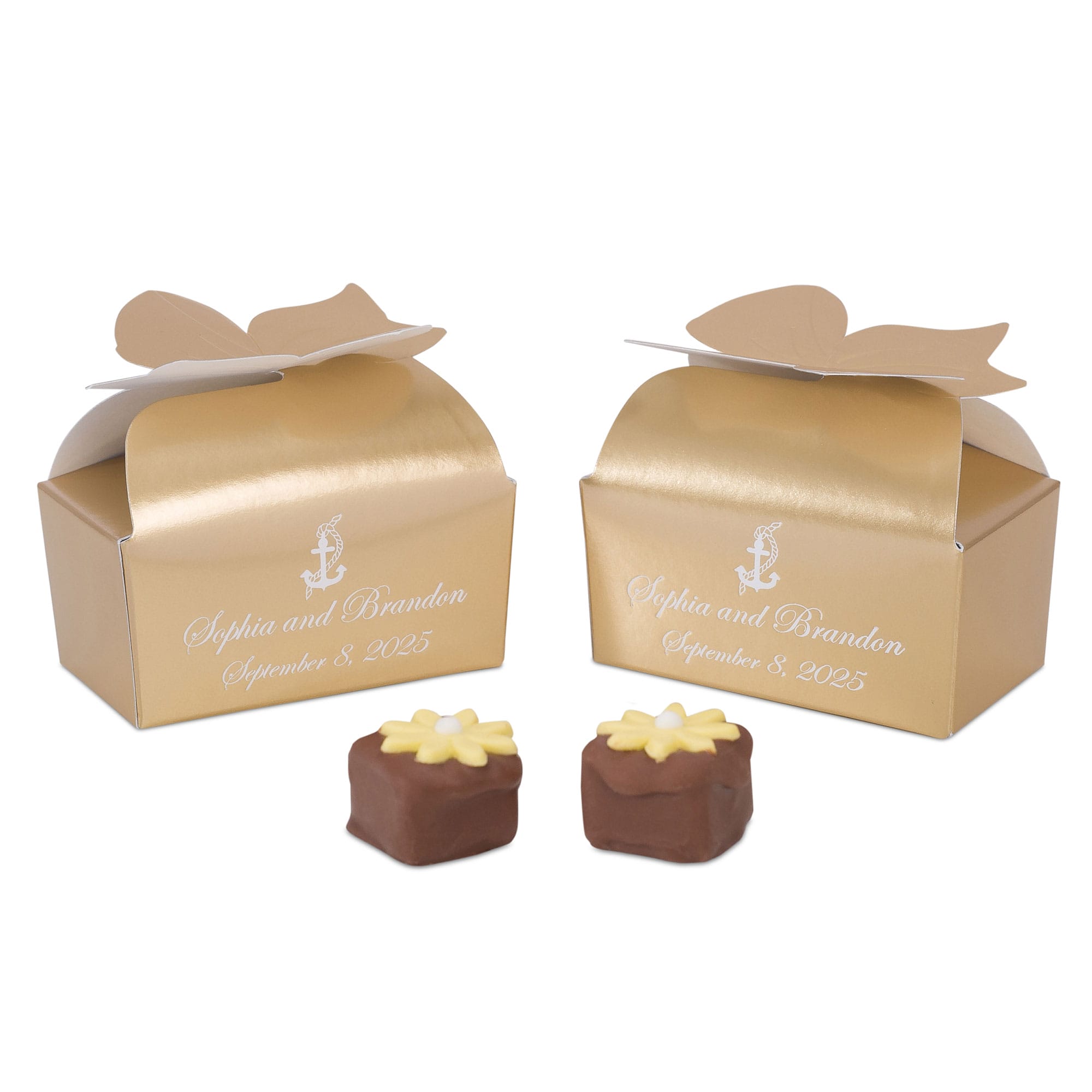 Cajas de recuerdo grandes con lazo superior de lámina dorada 16G - 3 1/2 x 2 x 1 11/16