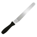Fat Daddio's offset blade spatula in various sizes with stainless steel blades and ergonomic handles, ideal for precise baking tasks.