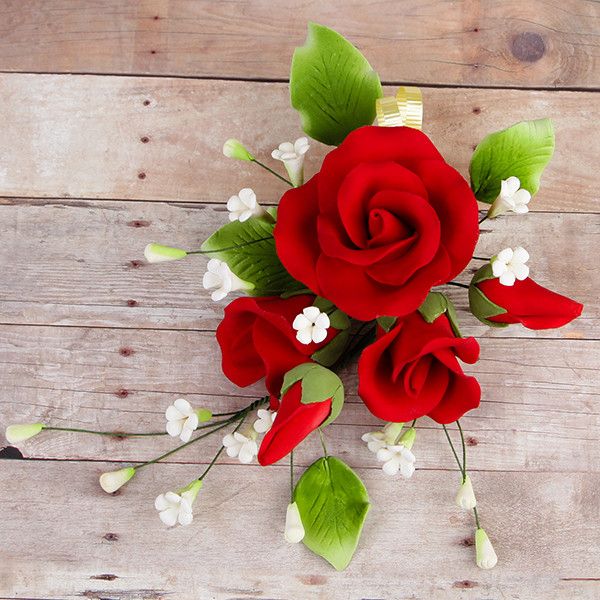 Trío Rosas de Jardín en Spray Rojo #7 Marfil #3