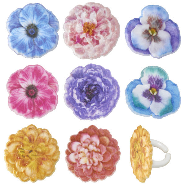 Garden Flowers Cupcake Rings 12ct