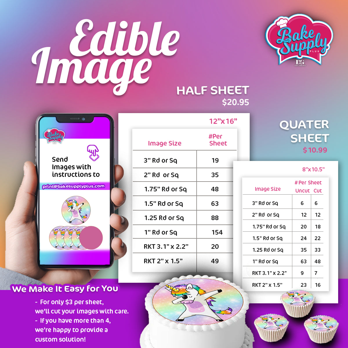 Edible Image - 8x10.5 Sugar Sheet Color Print Same Day!