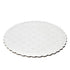 White scalloped circle cake board from Whalen Packaging in various sizes, featuring a decorative scalloped edge and smooth surface.