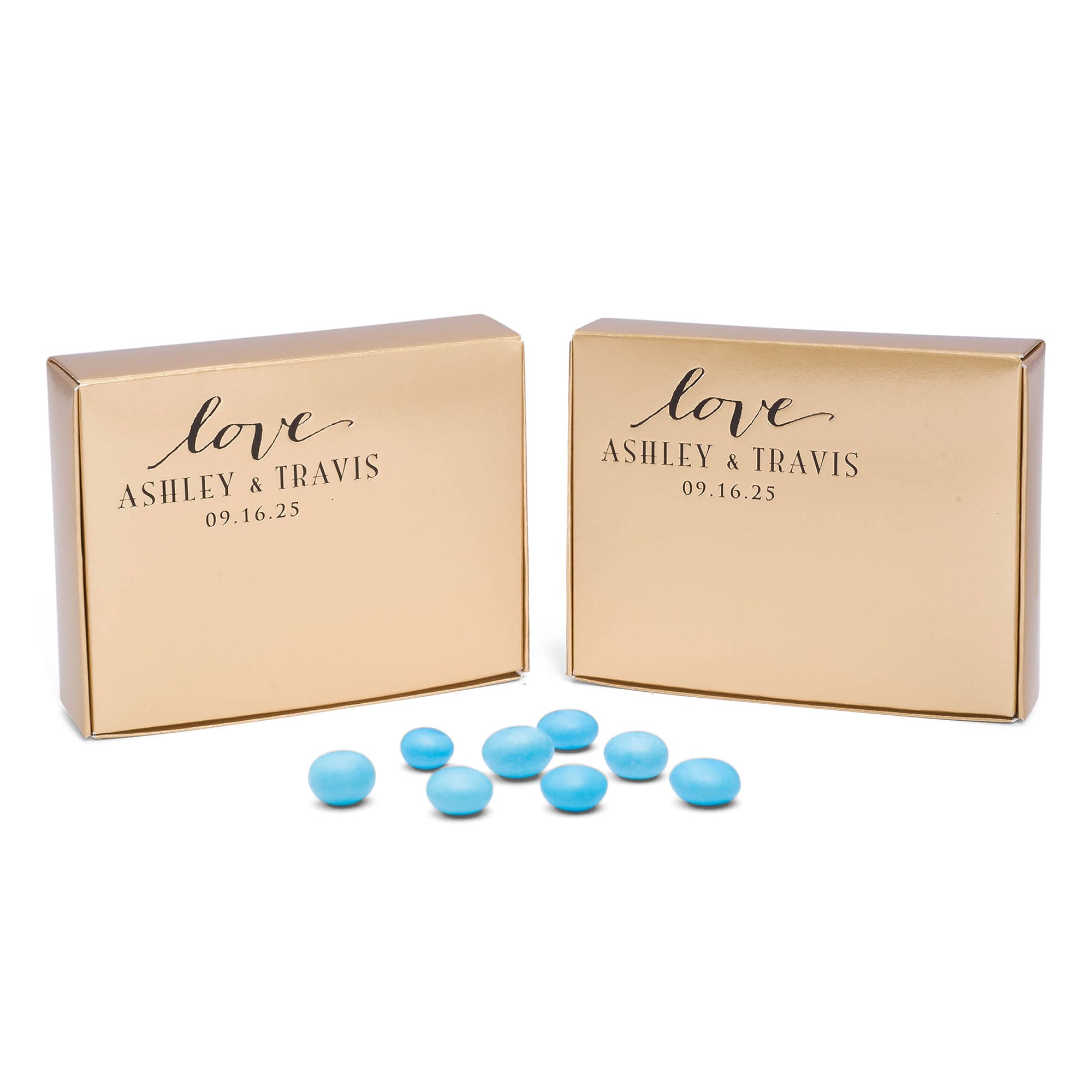 26G - Cajas para dulces y caramelos de lámina dorada de 4 9/16 x 3 9/16 x 1 1/4 - 1/4 lb.