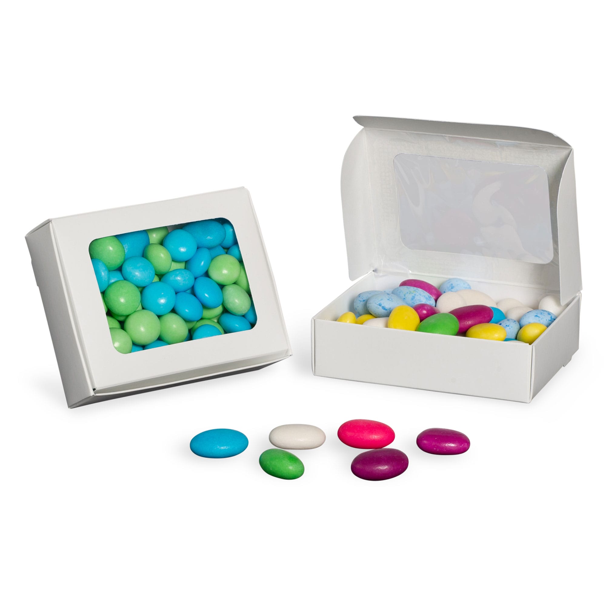 26WW - Cajas blancas con ventana para dulces y caramelos de 4 9/16 x 3 9/16 x 1 1/4 - 1/4 lb.