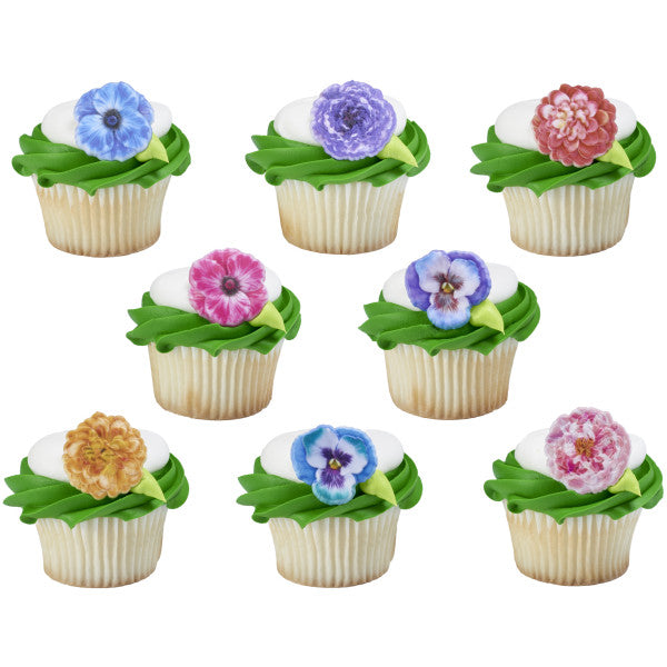 Garden Flowers Cupcake Rings 12ct