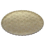 Gold scalloped circle cake board from Whalen Packaging, showing a decorative round cake base in various sizes.