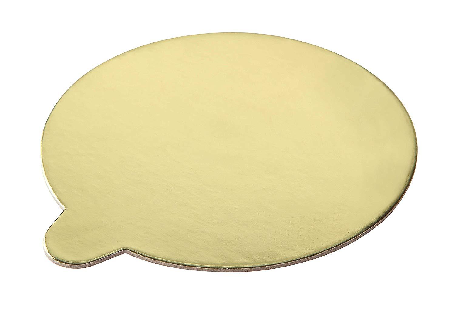 Gold and silver double-sided cake board from Whalen Packaging in various sizes, showing shiny metallic surface and sturdy construction.
