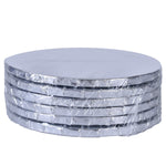 Silver circle cake drum from Whalen Packaging, available in all sizes, showing a shiny round cake base for supporting layered cakes.