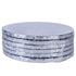 Silver circle cake drum from Whalen Packaging, available in all sizes, showing a shiny round cake base for supporting layered cakes.