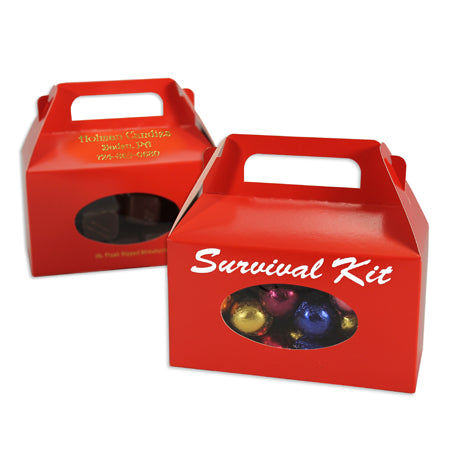 25R - Cajas rojas tipo caballete de 6 3/8 x 3 x 3 1/2 con ventana