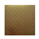 Gold square cake drum by Whalen Packaging, available in all sizes, with a shiny metallic finish for cake presentation.