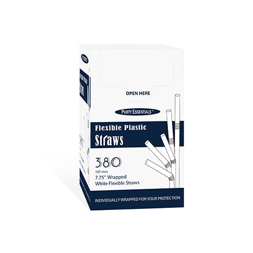 PartyE 7.75' Flex Plastic White Straws - 380ct