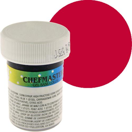 Chefmaster Gel Base 1oz in various vibrant colors, showing smooth gel texture and colorful swatches for cake decoration.