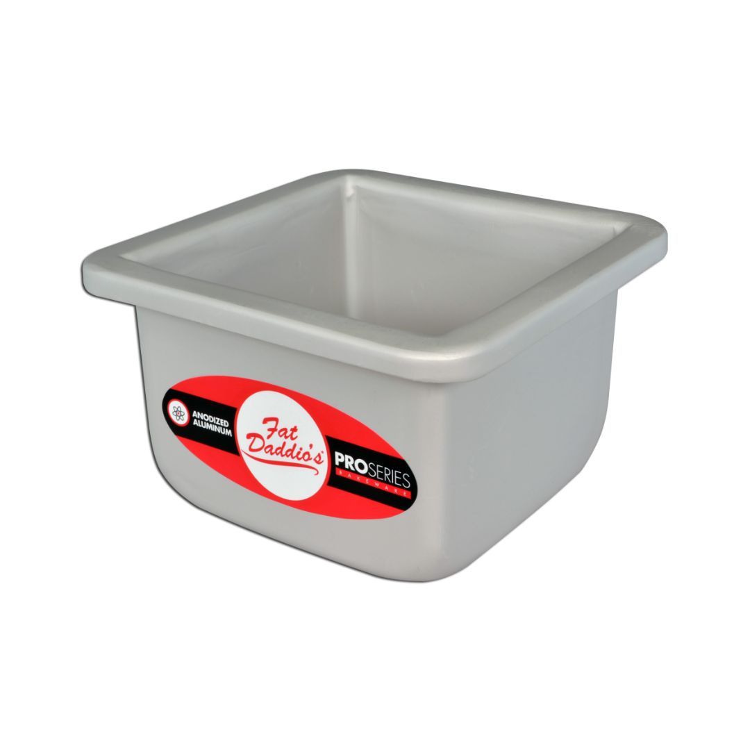 Fat Daddio's square cake pan in various sizes, stainless steel baking pan for perfect cakes and baking projects.