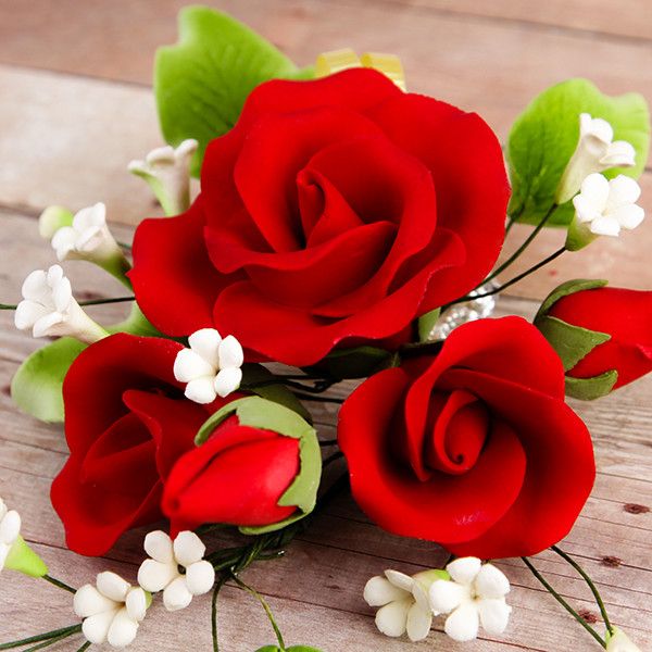 Trío Rosas de Jardín en Spray Rojo #7 Marfil #3