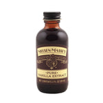 Nielsen-Massey Pure Vanilla Extract bottles in 2, 4, 8, and 32 oz sizes, showing clear glass bottles with vanilla extract inside.