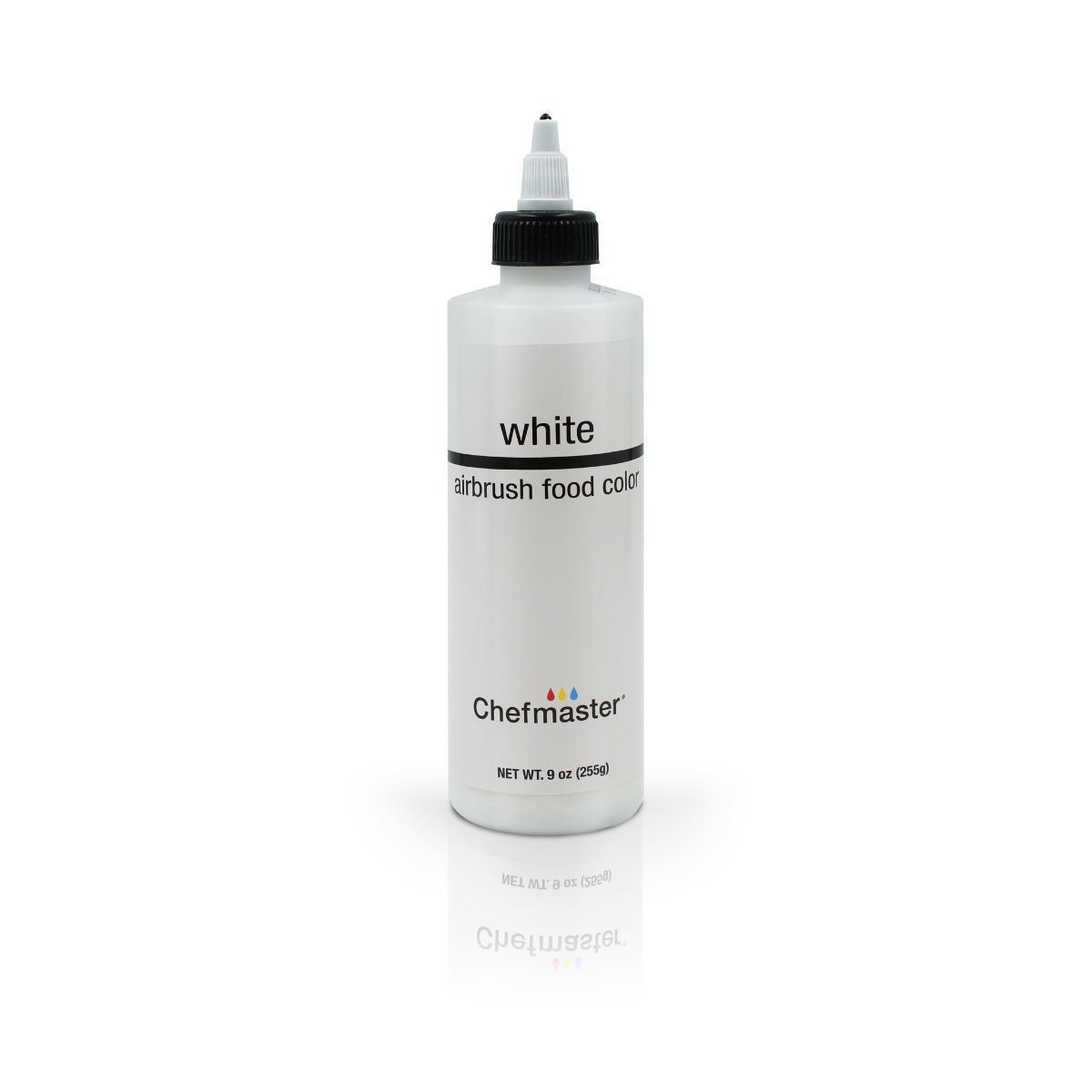 Chefmaster Airbrush Colors 2oz set with vibrant bottles of various colors for airbrush painting on cakes and crafts.