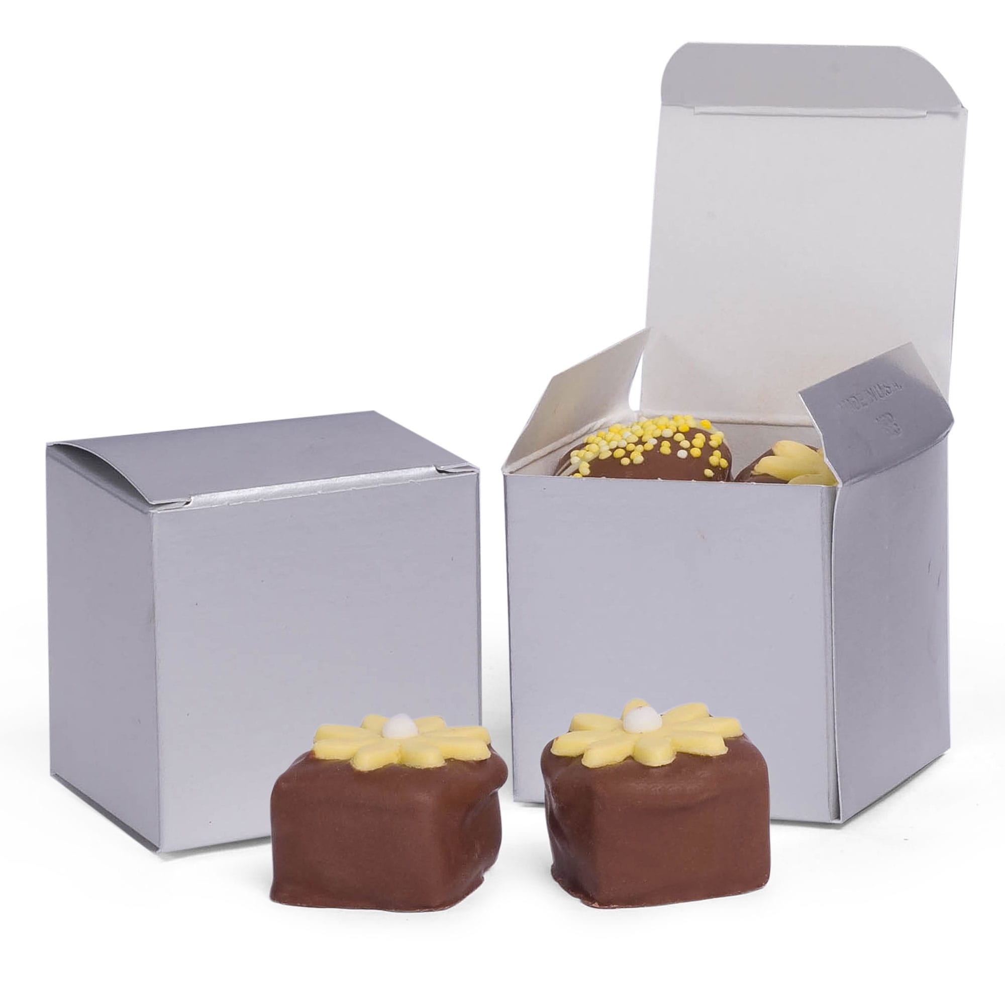 Cajas para trufas de 15S - 2 x 2 x 2 de papel de aluminio plateado - Grandes