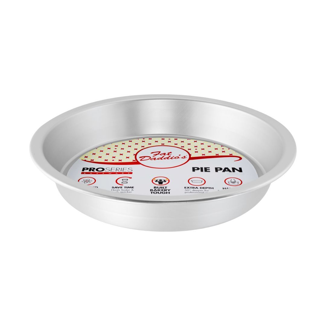Fat Daddio's pie pan in various sizes, showcasing a durable metal baking pan for perfect homemade pies.