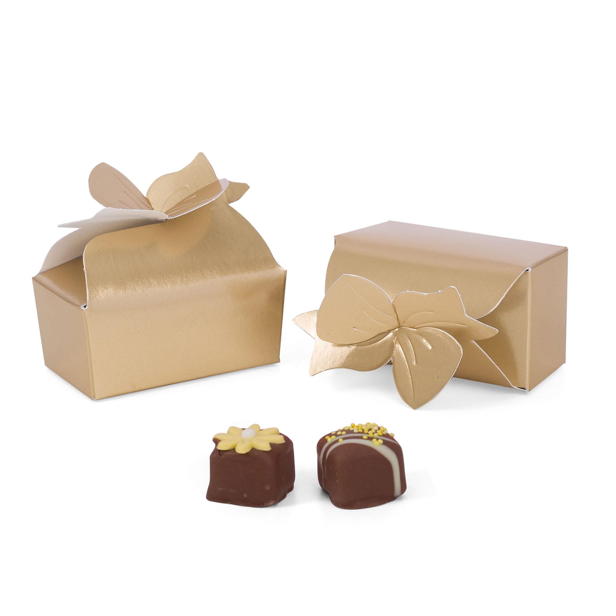 17G - Cajas de recuerdo pequeñas con lazo superior de lámina dorada de 2 5/8 x 1 1/2 x 1 3/16