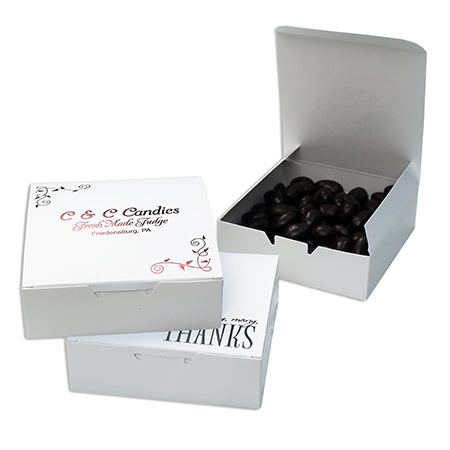 Box #37 - 5 9/16 x 5 9/16 x 1 3/4 White Candy & Fudge Boxes- 1 lb.