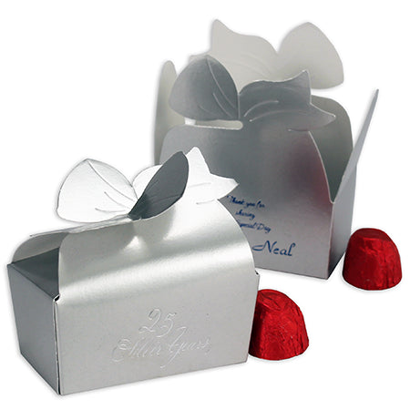 16S - 3 1/2 x 2 x 1 11/16 Silver Foil Bow Top Favor Boxes Large