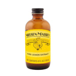 Pure Lemon Extract by Nielsen-Massey in 2 oz and 4 oz bottles, shown in clear glass bottles with lemon illustrations.