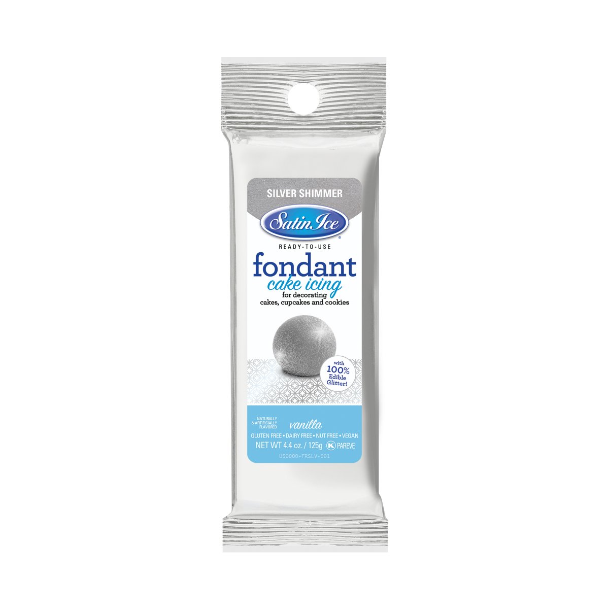 Satin Ice Silver Shimmer Fondant — 4oz or 1lb