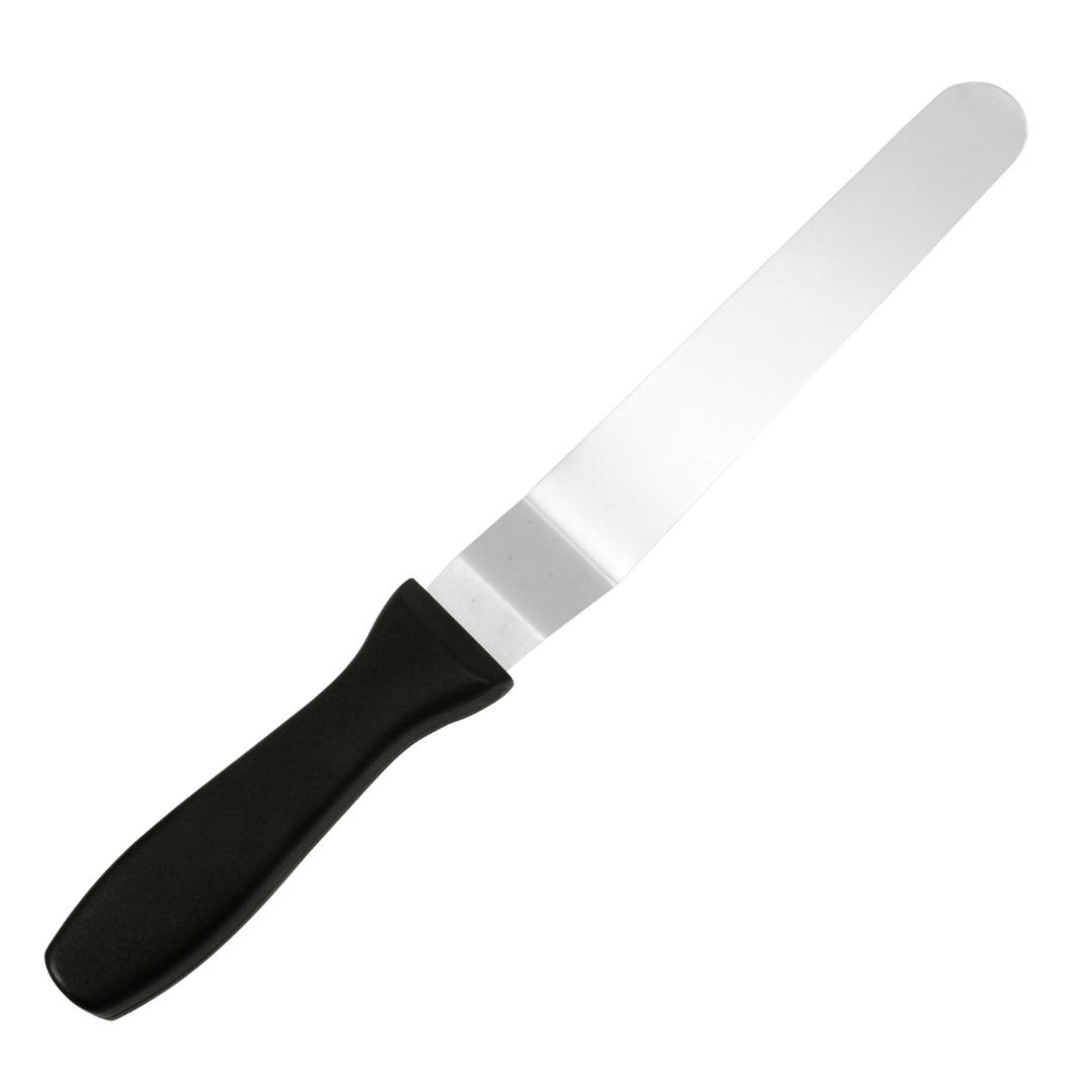 Fat Daddio's offset blade spatulas in various sizes, featuring stainless steel blades and ergonomic handles for precise baking and decorating.