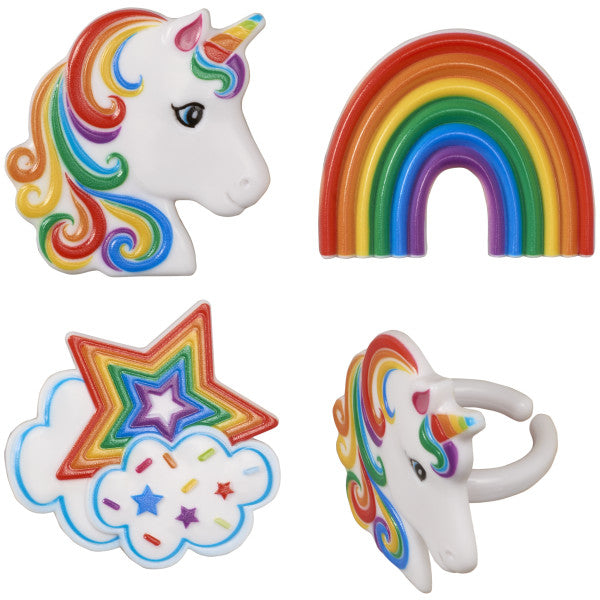 Rainbow Unicorn Cupcake Rings 12ct