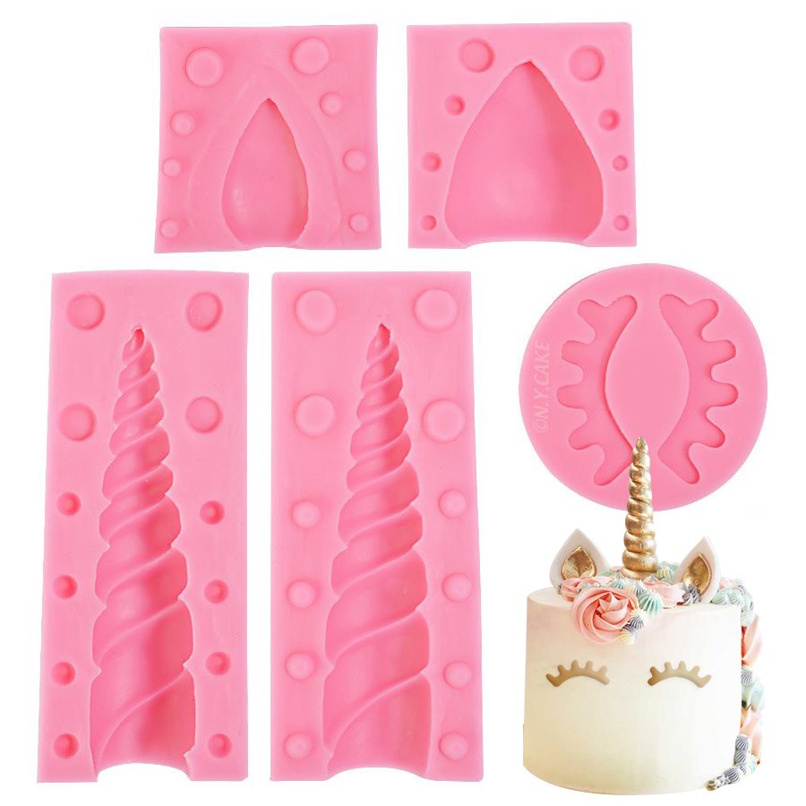 Molde de silicona NY Cake 3D con cuerno, orejas y ojos de unicornio