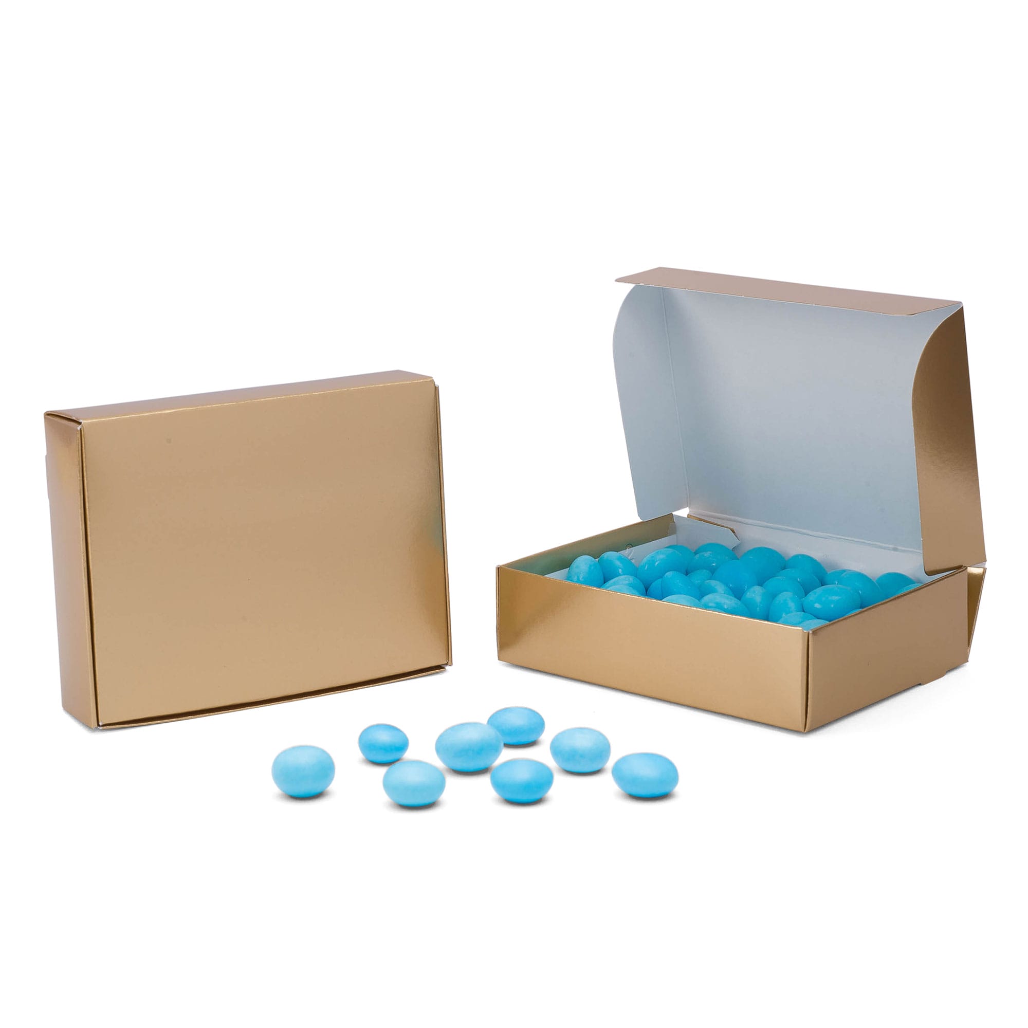 26G - Cajas para dulces y caramelos de lámina dorada de 4 9/16 x 3 9/16 x 1 1/4 - 1/4 lb.