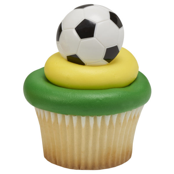 3D Soccer Ball Cupcake Rings 12ct