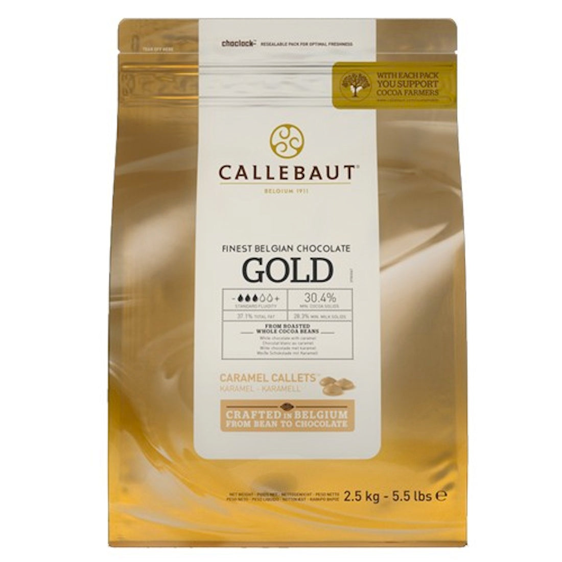 Chocolate blanco Callebaut Gold con sabor a caramelo en callets