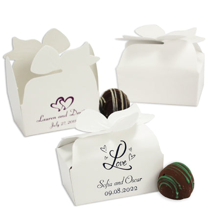 17W - 2 5/8 x 1 1/2 x 1 3/16 White Bow Top Favor Boxes Small